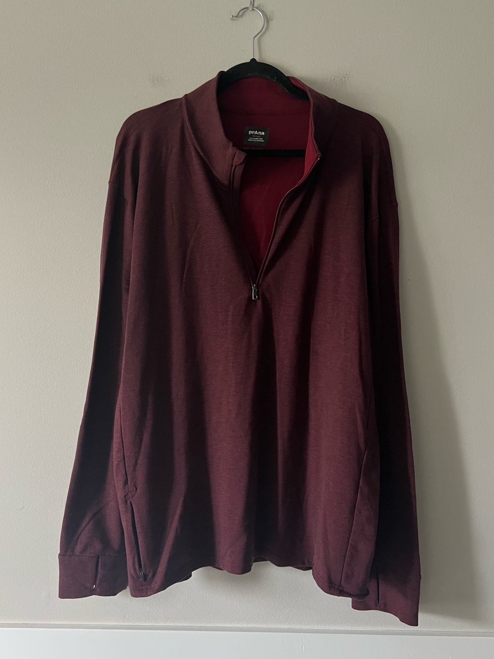 prAna Altitude Tracker 1/4 Zip Men’s Burgundy Pullover Performance Top XXL